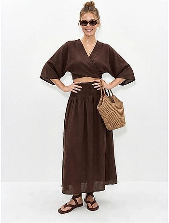 Ensemble deux pièces en coton avec blouse et jupe midi lucci