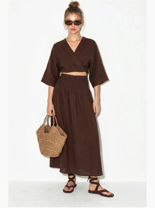 Ensemble deux pièces en coton avec blouse et jupe midi lucci - Kiabi Ensemble deux pièces en coton avec blouse et jupe midi lucci - Kiabi