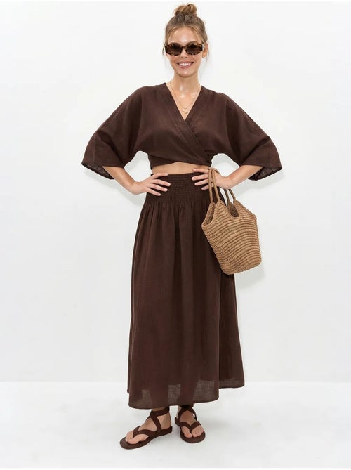 Ensemble deux pièces en coton avec blouse et jupe midi lucci - Kiabi Ensemble deux pièces en coton avec blouse et jupe midi lucci - Kiabi