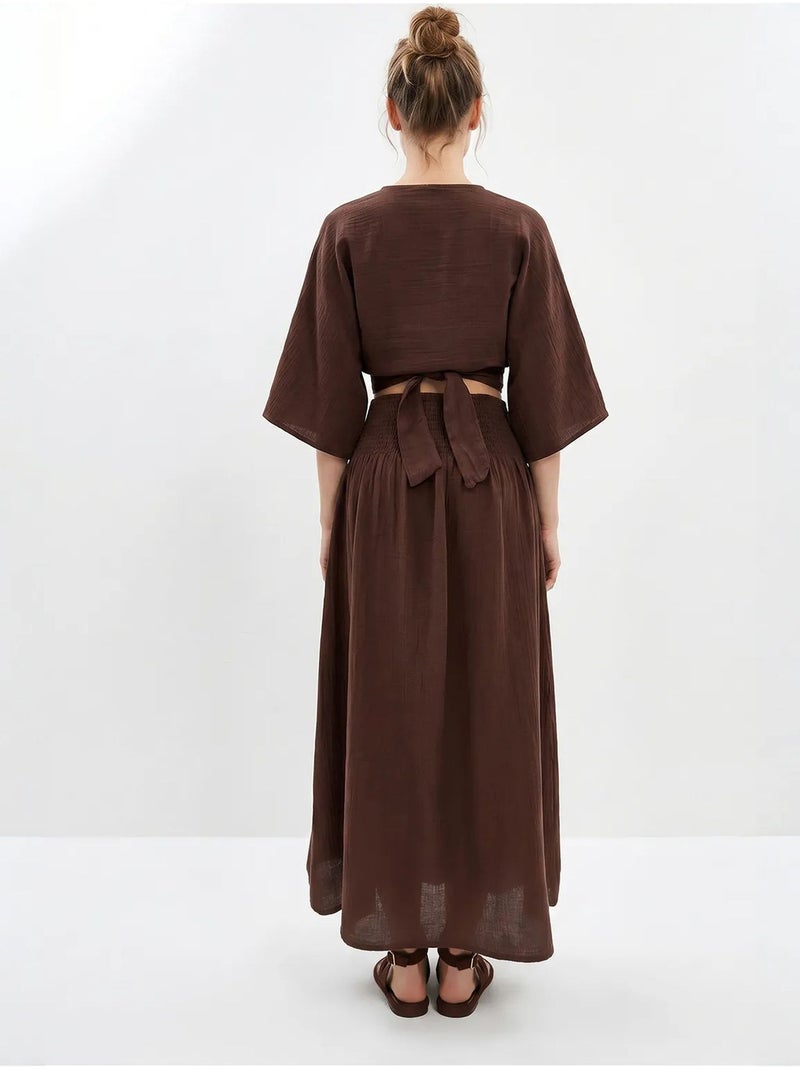 Ensemble deux pièces en coton avec blouse et jupe midi lucci Marron chocolat - Kiabi