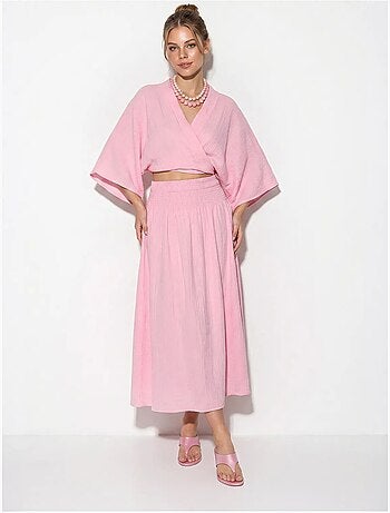 Ensemble deux pièces en coton avec blouse et jupe midi lucci