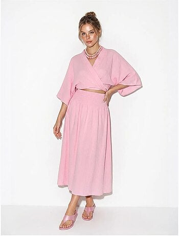 Ensemble deux pièces en coton avec blouse et jupe midi lucci
