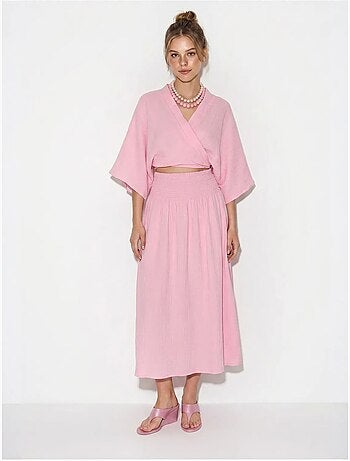 Ensemble deux pièces en coton avec blouse et jupe midi lucci