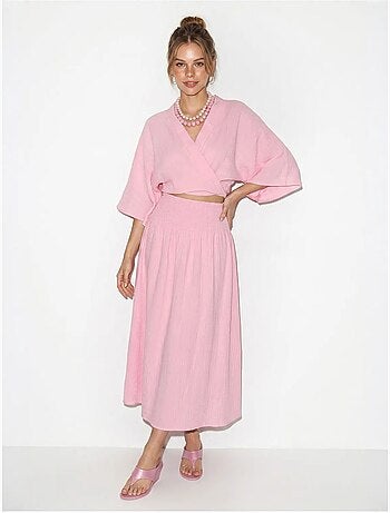 Ensemble deux pièces en coton avec blouse et jupe midi lucci