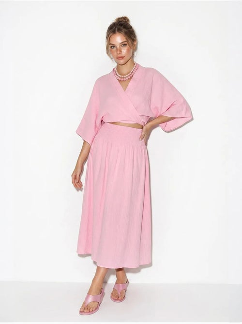 Ensemble deux pièces en coton avec blouse et jupe midi lucci - Kiabi Ensemble deux pièces en coton avec blouse et jupe midi lucci - Kiabi