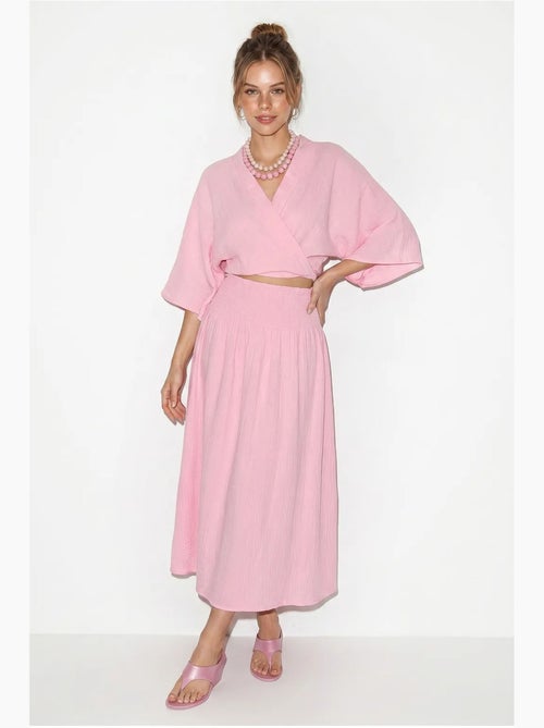 Ensemble deux pièces en coton avec blouse et jupe midi lucci - Kiabi Ensemble deux pièces en coton avec blouse et jupe midi lucci - Kiabi