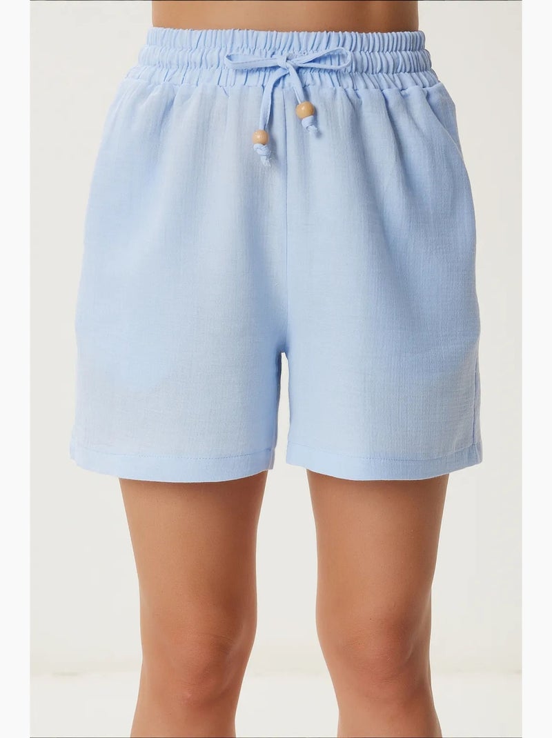 Ensemble deux pièces en coton sans manches à col bateau et short à jambes larges istanbul Bleu ciel - Kiabi
