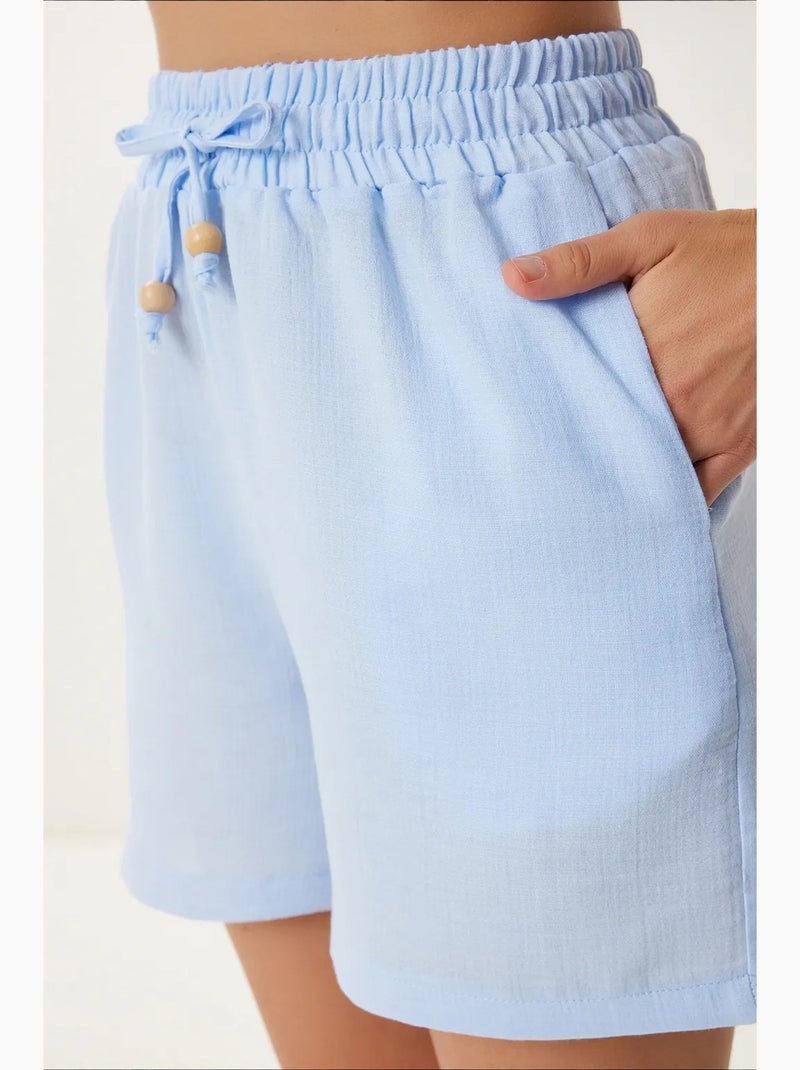 Ensemble deux pièces en coton sans manches à col bateau et short à jambes larges istanbul Bleu ciel - Kiabi
