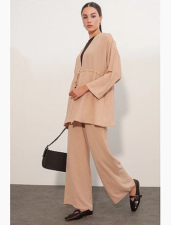 Ensemble deux pièces en crêpe avec kimono et pantalon large bdart