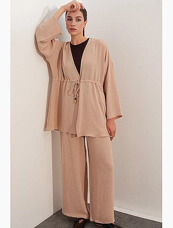 Ensemble deux pièces en crêpe avec kimono et pantalon large bdart