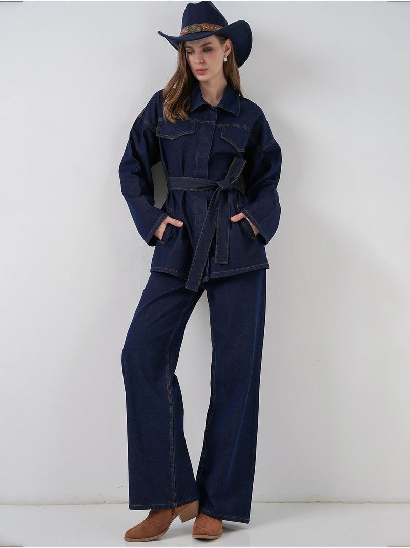 Ensemble deux pièces en denim avec col de veste bdart Bleu marine - Kiabi