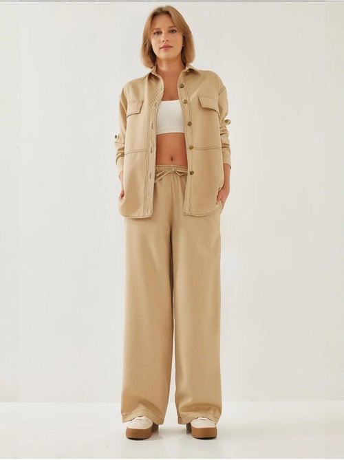 Ensemble deux pièces en denim avec détails surpiqués bianco lucci - Kiabi Ensemble deux pièces en denim avec détails surpiqués bianco lucci - Kiabi