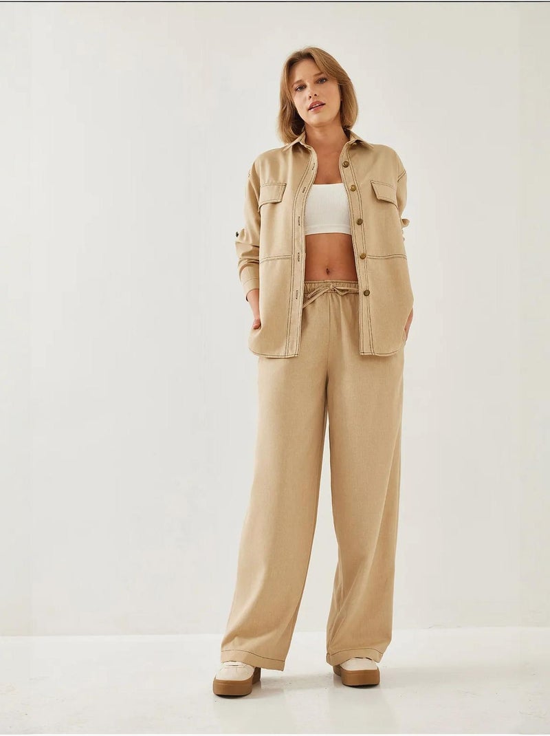 Ensemble deux pièces en denim avec détails surpiqués bianco lucci Noir Orange clair Noir - Kiabi