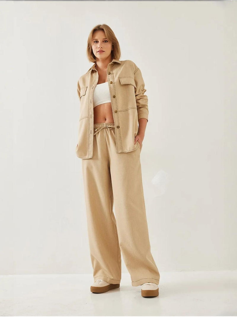 Ensemble deux pièces en denim avec détails surpiqués bianco lucci Noir Orange clair Noir - Kiabi