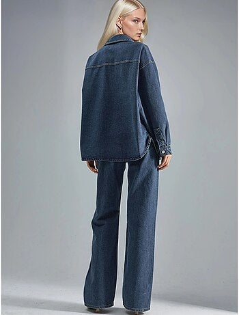 Ensemble deux pièces en jean taille haute avec col de veste