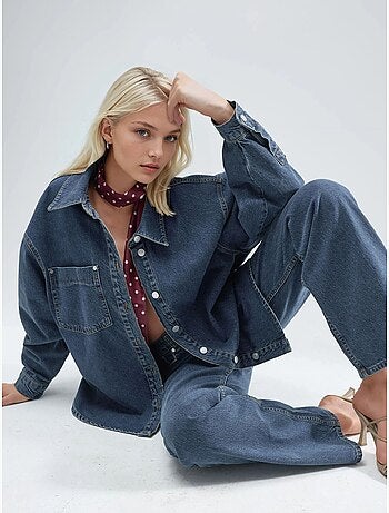 Ensemble deux pièces en jean taille haute avec col de veste