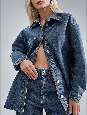 Ensemble deux pièces en jean taille haute avec col de veste