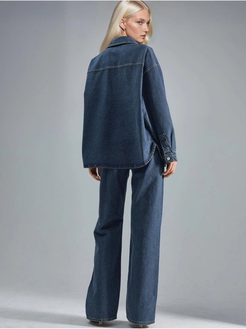 Ensemble deux pièces en jean taille haute avec col de veste hiccup - Kiabi Ensemble deux pièces en jean taille haute avec col de veste hiccup - Kiabi