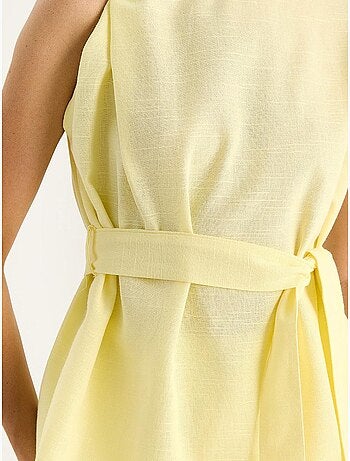 Ensemble deux pièces en lin avec ceinture et nœud aux épaules bianco lucci