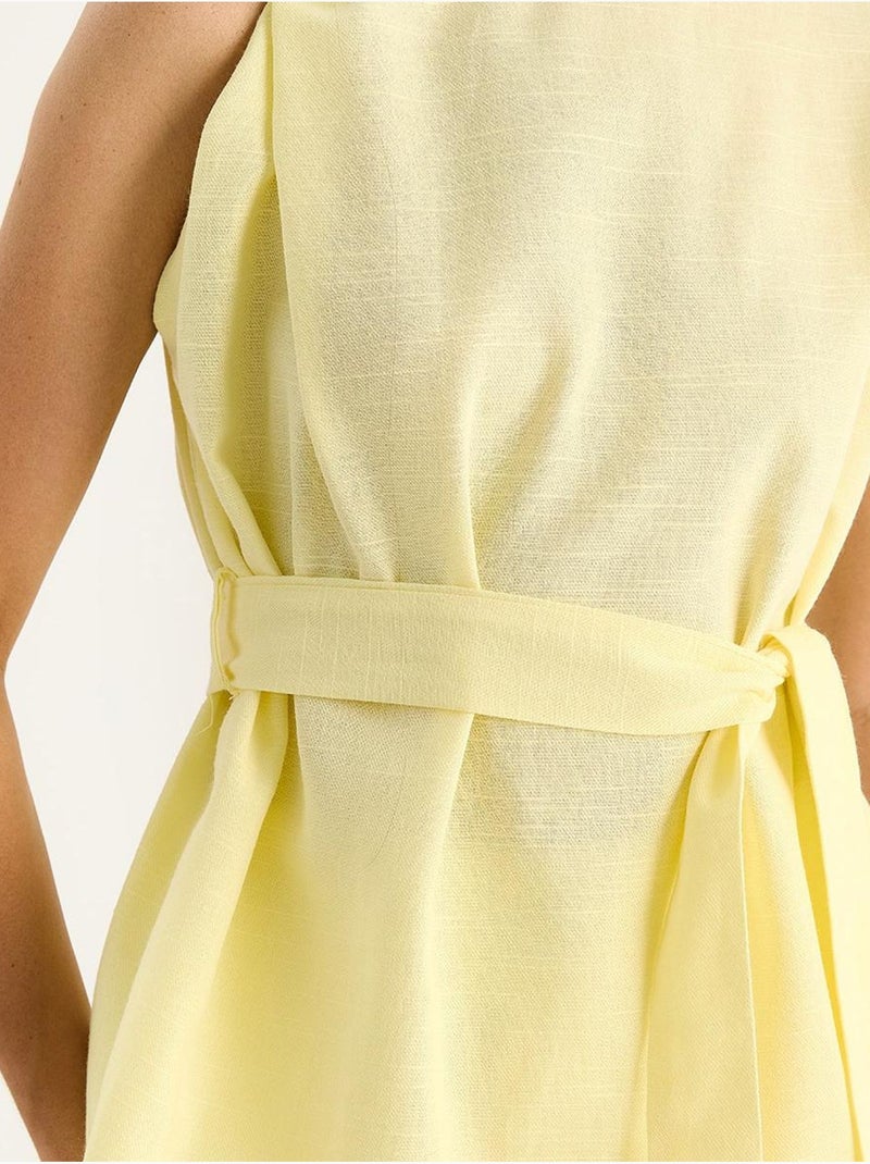 Ensemble deux pièces en lin avec ceinture et nœud aux épaules bianco lucci Jaune citron - Kiabi