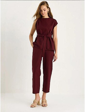 Ensemble deux pièces en lin avec ceinture et nœud aux épaules bianco lucci