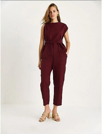 Ensemble deux pièces en lin avec ceinture et nœud aux épaules bianco lucci