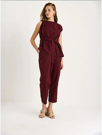 Ensemble deux pièces en lin avec ceinture et nœud aux épaules bianco lucci