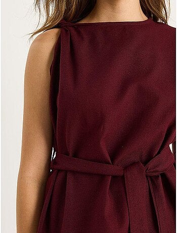 Ensemble deux pièces en lin avec ceinture et nœud aux épaules bianco lucci