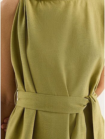 Ensemble deux pièces en lin avec ceinture et nœud aux épaules bianco lucci