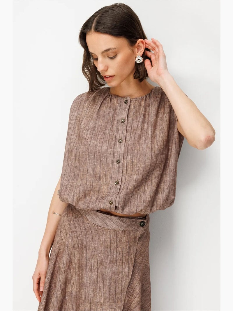Ensemble deux pièces en lin et coton mixray Marron - Kiabi