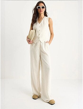 Ensemble deux pièces en lin rayé confortable avec gilet et pantalon palazzo de bianco lucci