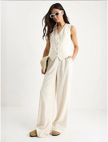 Ensemble deux pièces en lin rayé confortable avec gilet et pantalon palazzo de bianco lucci