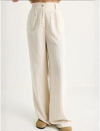 Ensemble deux pièces en lin rayé confortable avec gilet et pantalon palazzo de bianco lucci