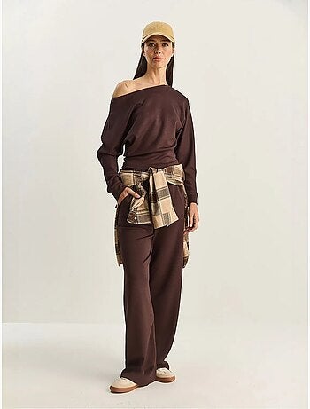 Ensemble deux pièces en maille à col asymétrique et taille haute lucci