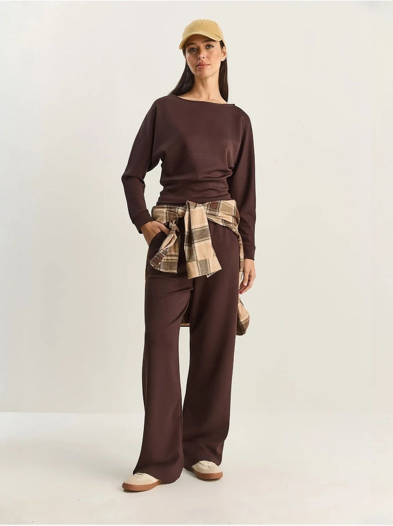 Ensemble deux pièces en maille à col asymétrique et taille haute lucci Marron chocolat - Kiabi