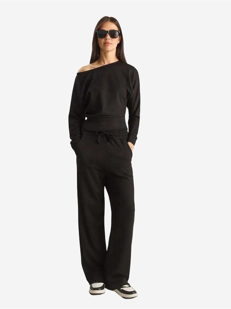Ensemble deux pièces en maille à col asymétrique et taille haute lucci Noir - Kiabi