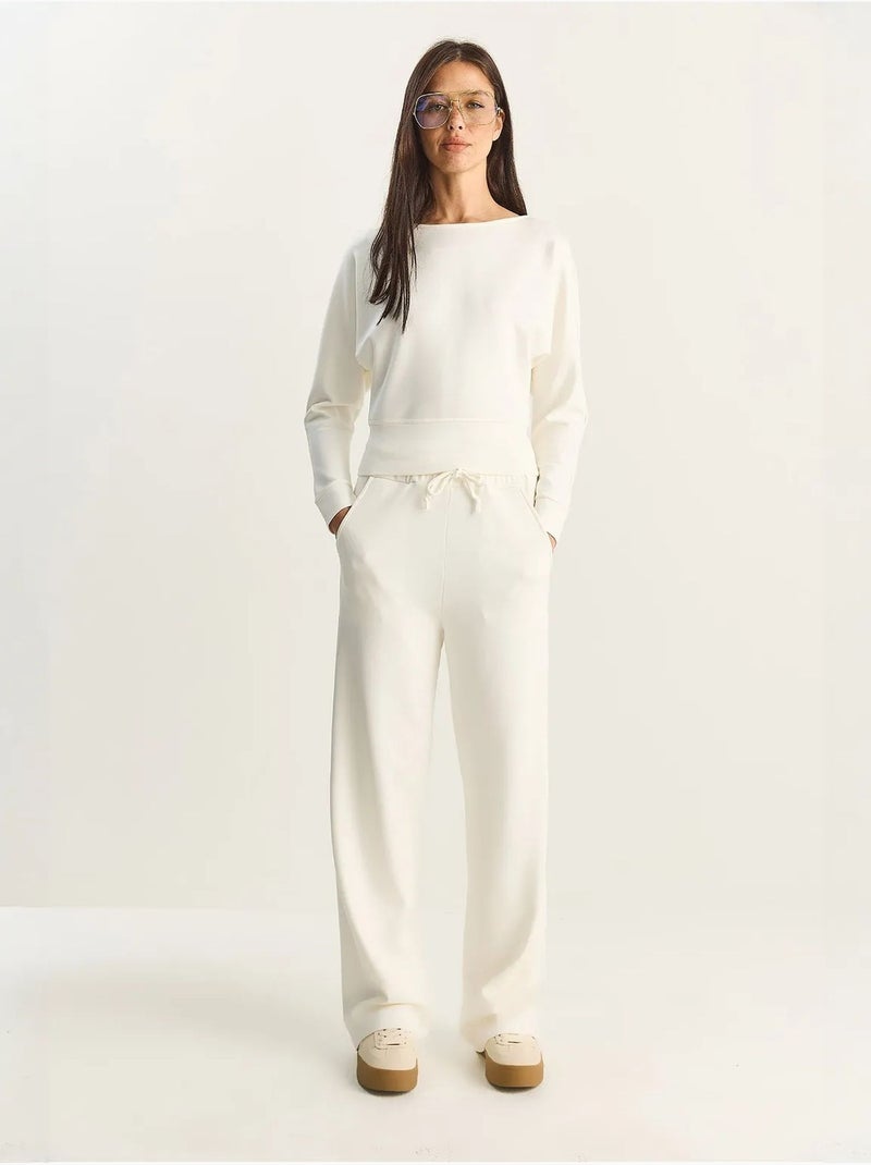 Ensemble deux pièces en maille à col asymétrique et taille haute lucci Sable - Kiabi