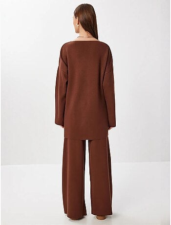 Ensemble deux pièces en maille à col v et détail cravate oversize istanbul