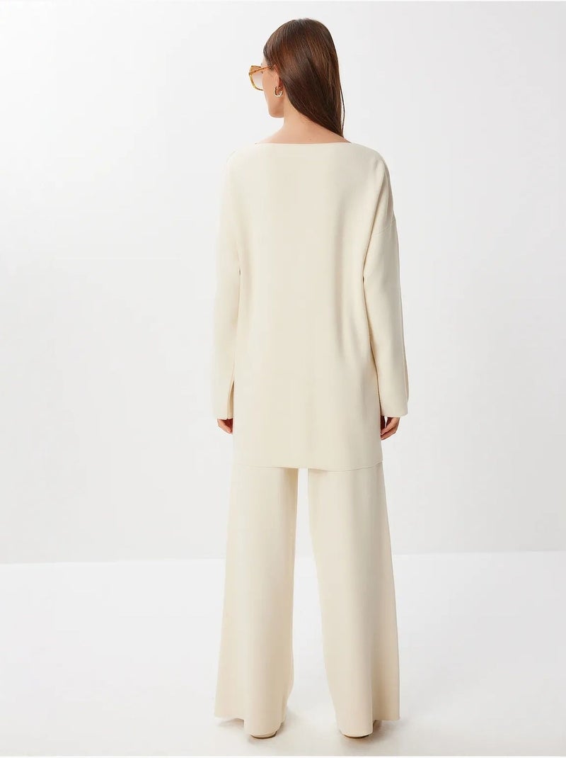 Ensemble deux pièces en maille à col v et détail cravate oversize istanbul Sable - Kiabi