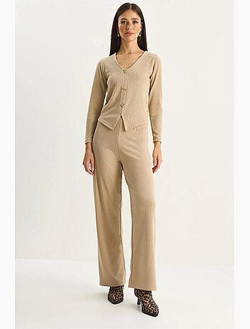 Ensemble deux pièces en maille à col v et jambes larges lucci
