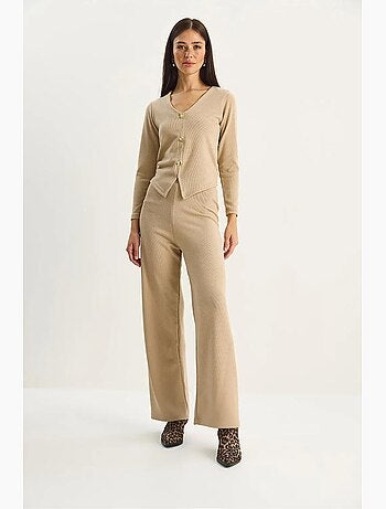 Ensemble deux pièces en maille à col v et jambes larges lucci