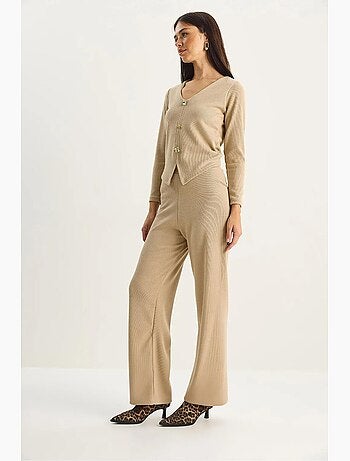 Ensemble deux pièces en maille à col v et jambes larges lucci