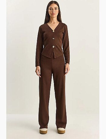 Ensemble deux pièces en maille à col v et jambes larges lucci