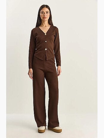 Ensemble deux pièces en maille à col v et jambes larges lucci
