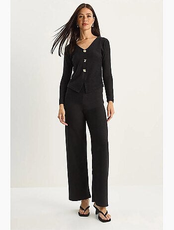 Ensemble deux pièces en maille à col v et jambes larges lucci