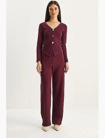 Ensemble deux pièces en maille à col v et jambes larges lucci