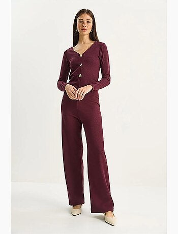 Ensemble deux pièces en maille à col v et jambes larges lucci