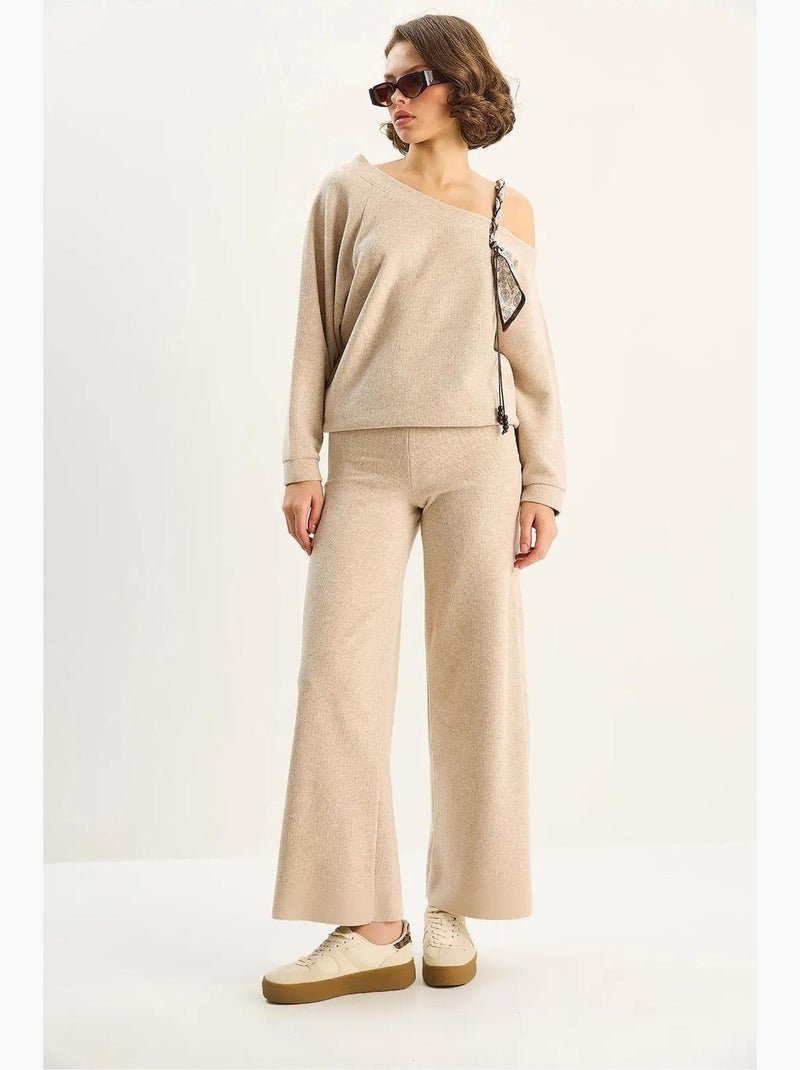 Ensemble deux pièces en maille côtelée à col bateau lucci Beige argile - Kiabi