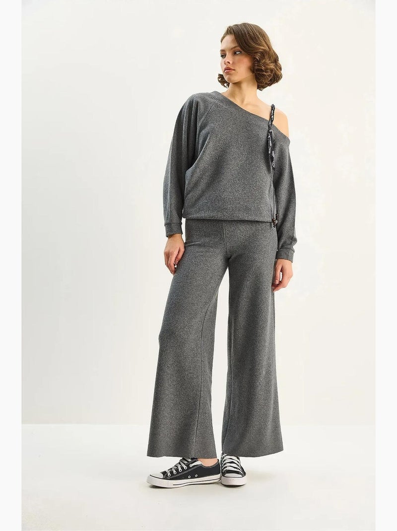 Ensemble deux pièces en maille côtelée à col bateau lucci Gris Noir - Kiabi