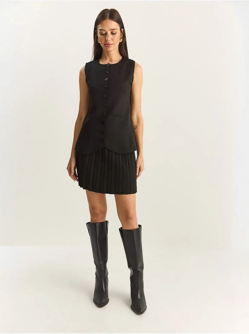 Ensemble deux pièces en maille taille haute avec fermeture boutonnée lucci Noir - Kiabi
